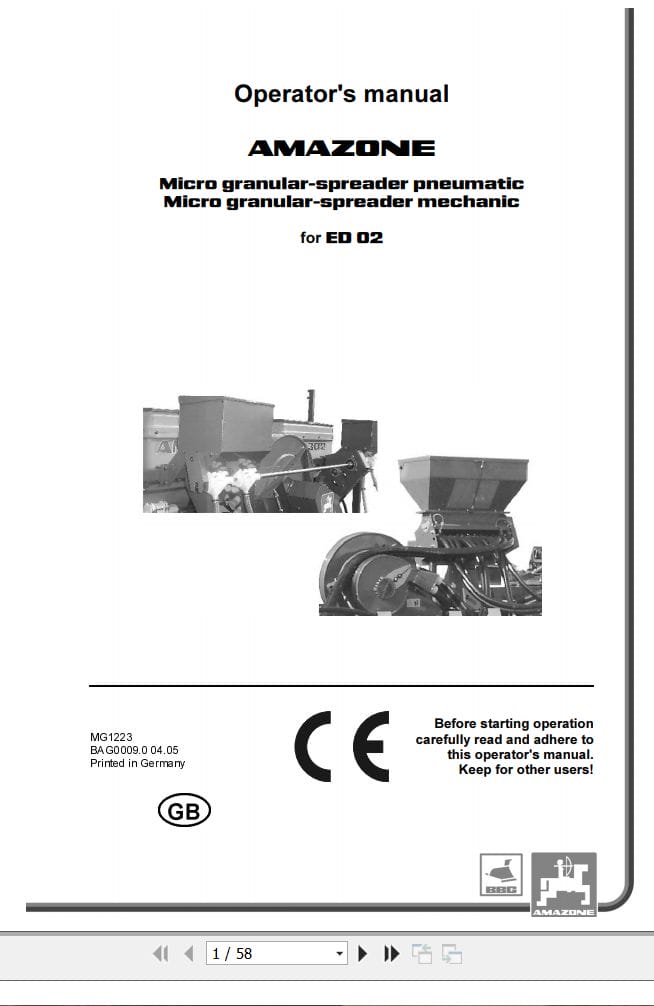 Amazone Micro granular spreader For ED 02 Operating Manual MG1223 (1)