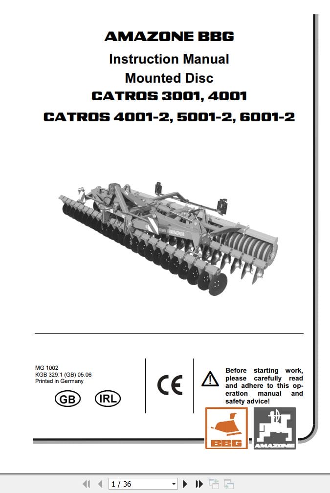 Amazone Mounted Disc Catros 3001 6001 2 Instruction Manual MG1002 (1)