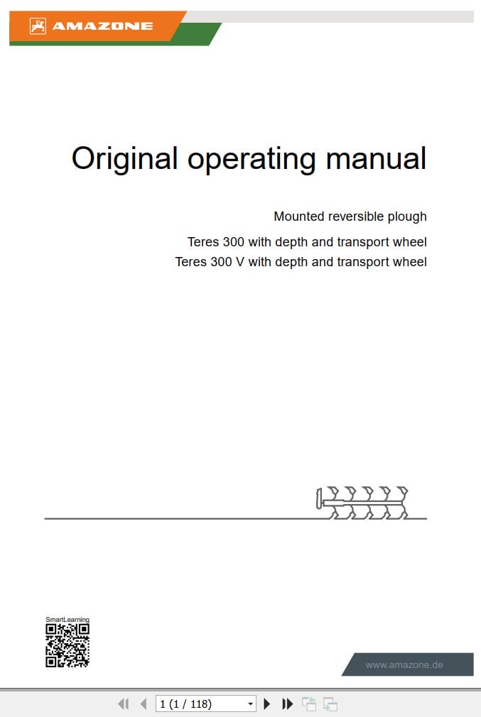 Amazone Mounted Reversible Plough Teres 300 300V Operating Manual MG7195 EN II (1)