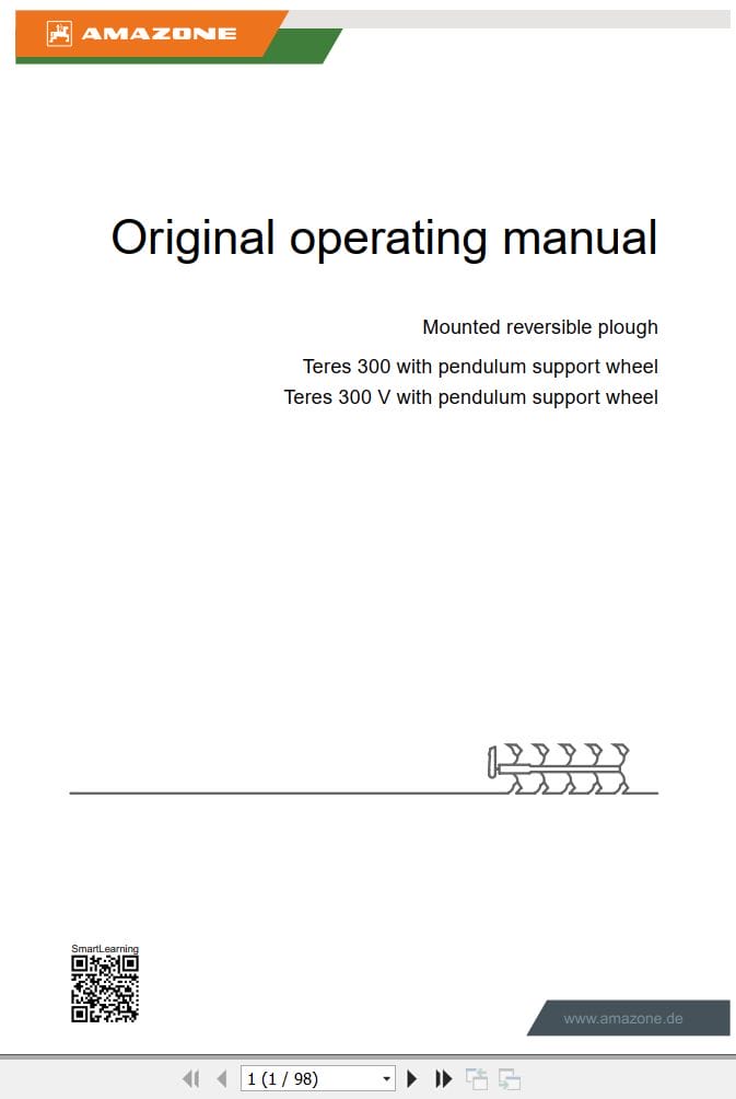 Amazone Mounted Reversible Plough Teres 300 300V Operating Manual MG7385 EN II (1)