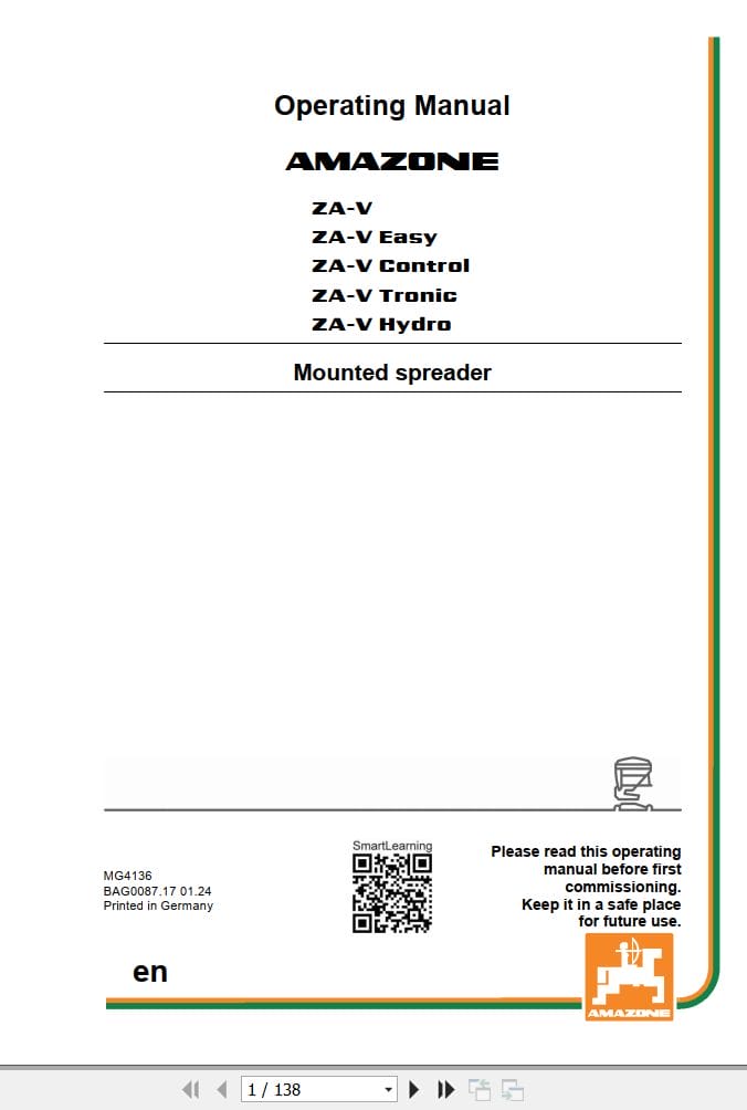 Amazone Mounted Spreader ZA V Operating Manual MG4136 (1)