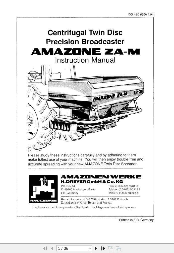 Amazone Precision Broadcaster ZA M Instructions Manual DB496 (1)