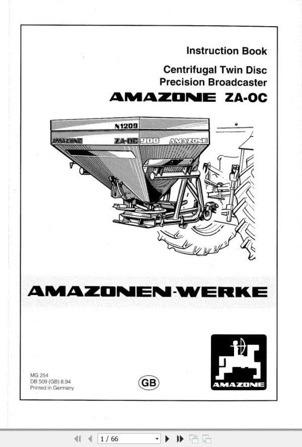 Amazone Precision Broadcaster Za Oc Instructions Book Mg254 (1)