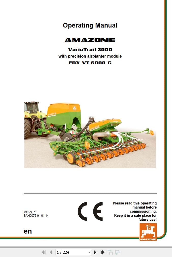 Amazone Precision Seeder VariTrail 3000 Operating Manual MG5357 (1)