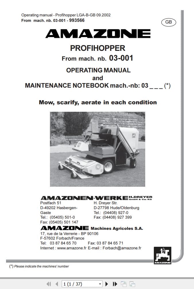 Amazone Profihopper 03 001 Operating Manual 993566 (1)