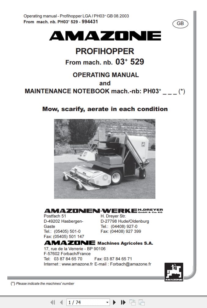 Amazone Profihopper PH03+ Operating Manual 994431 (1)