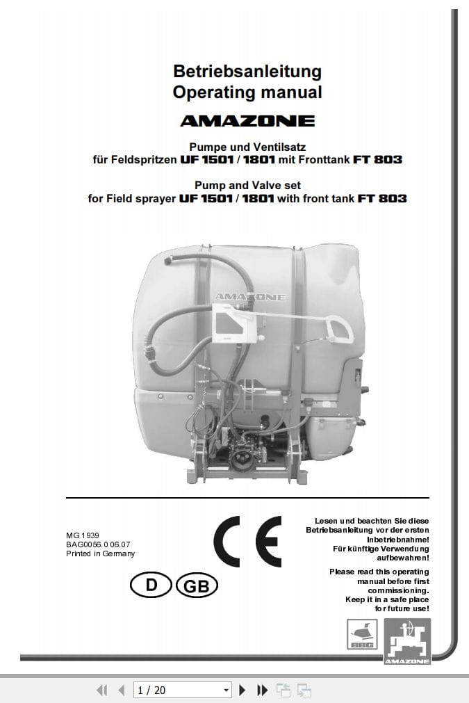 Amazone Pump And Valve Set FT 803 Operating Manual MG1939 (1)