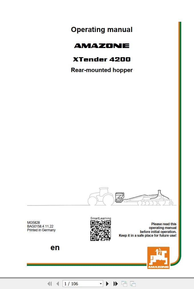 Amazone Rear mounted hopper XTender 4200 Operating Manual MG5828 (1)