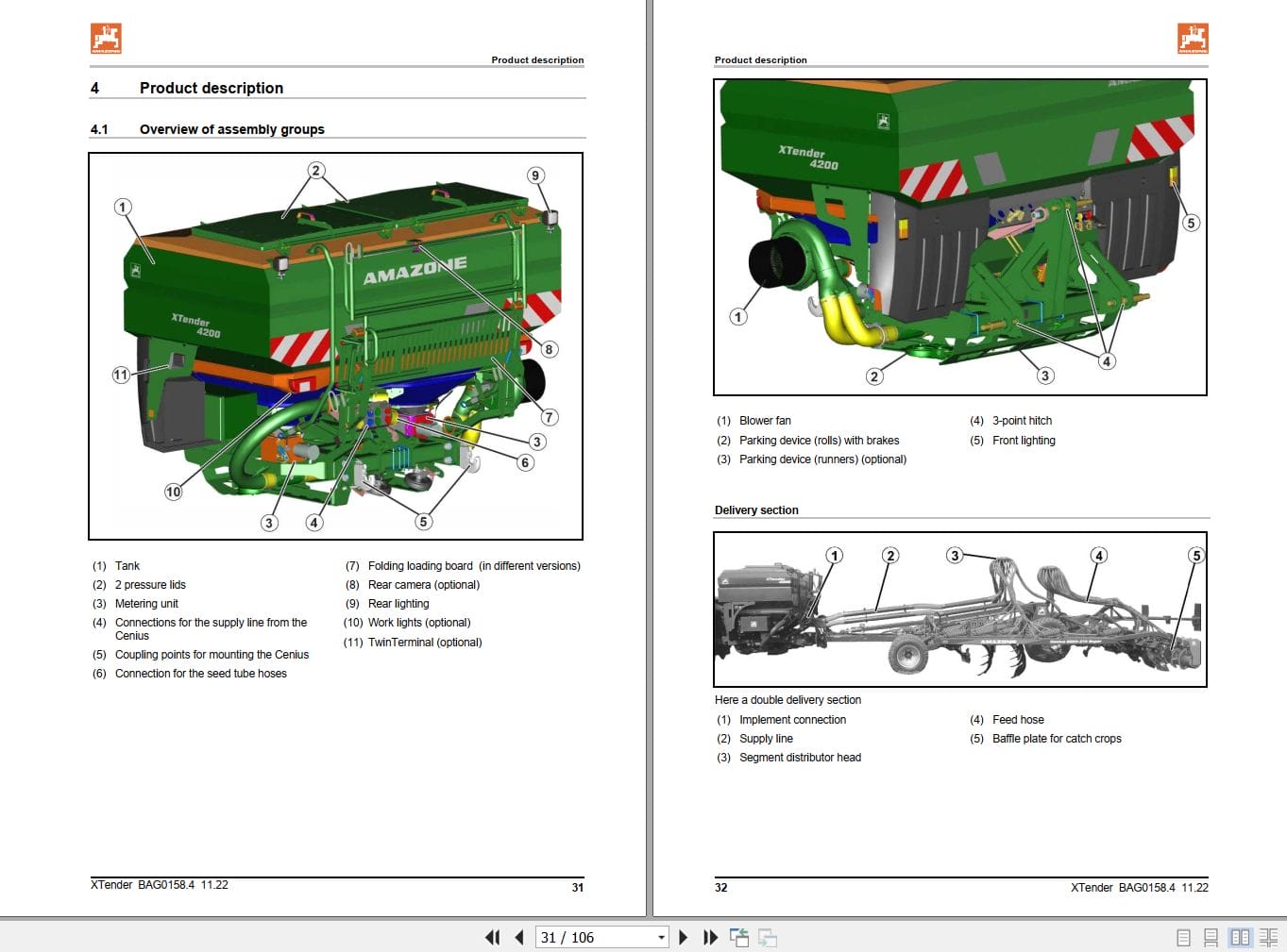 Amazone Rear mounted hopper XTender 4200 Operating Manual MG5828 (2)