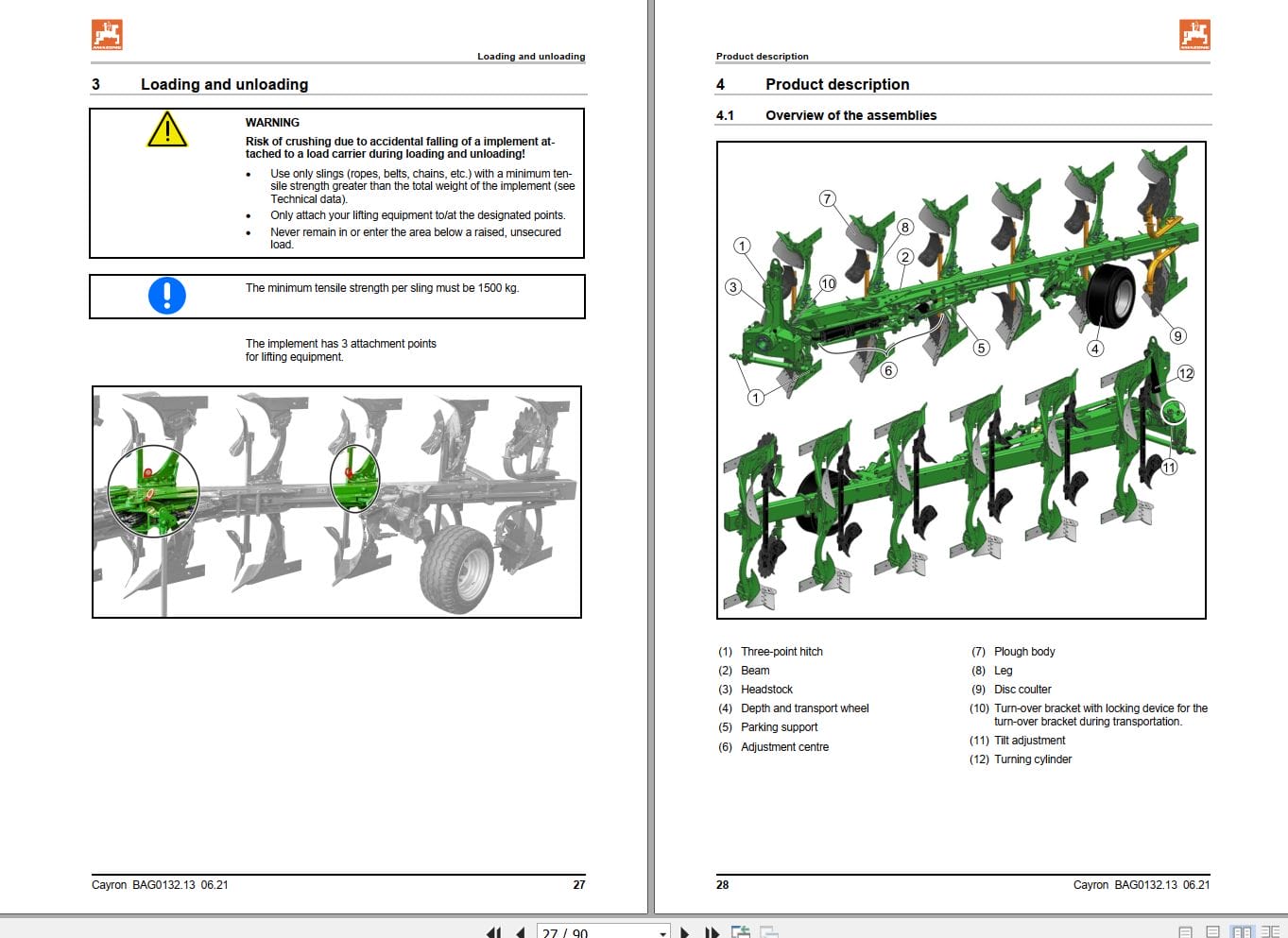 Amazone Reversible Plough Cayron 200 200V Operating Manual MG5094 (2)