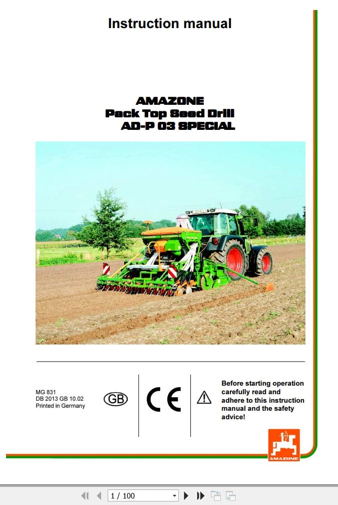 Amazone Seed Drill AD P03 Special Instructions Manual MG831 (1)