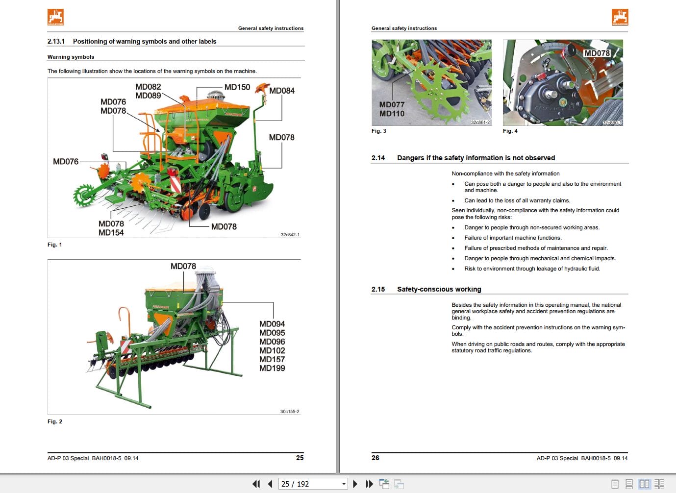 Amazone Seed Drill AD P303 AD P353 AD P403 Special Operating Manual MG3382 (2)