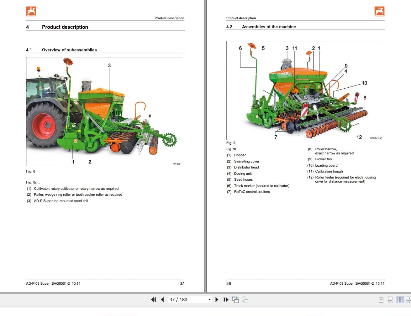Amazone Seed Drill AD P303 AD P403 Super Operating Manual MG3372 (2)
