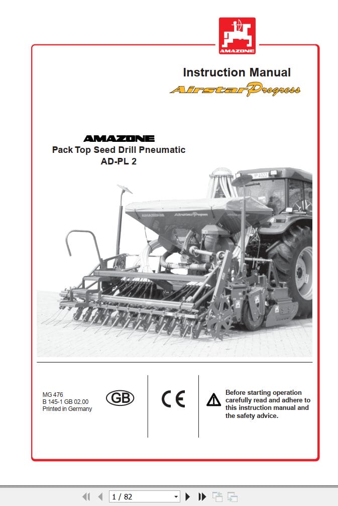 Amazone Seed Drill AD PL2 Operating Manual MG476 (1)