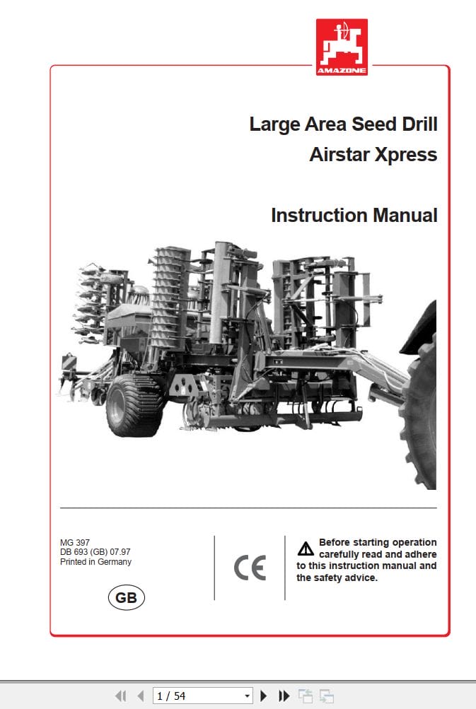 Amazone Seed Drill Airstar Xpress Instructions Manual MG397 (1)