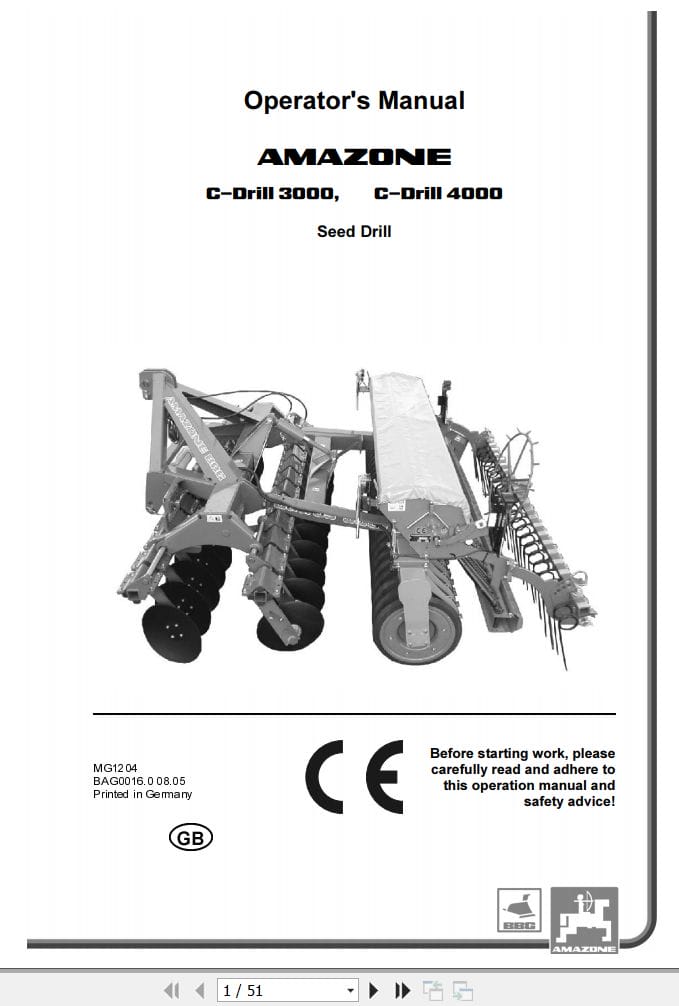 Amazone Seed Drill C Drill 3000 4000 Operating Manual MG1204 (1)