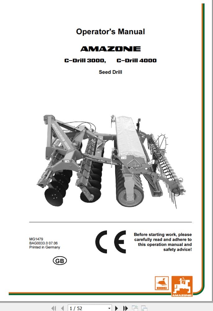 Amazone Seed Drill C Drill 3000 4000 Operating Manual MG1479 (1)