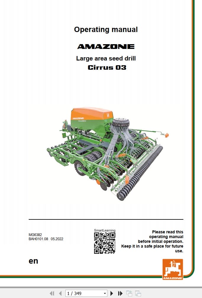 Amazone Seed Drill Cirrus 03 Operating Manual And Diagram MG6382 (1)