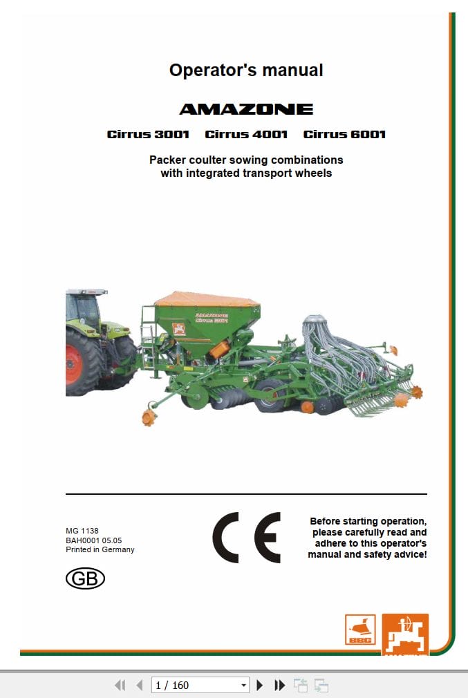 Amazone Seed Drill Cirrus 3001 4001 6001 Operating Manual MG1138 (1)