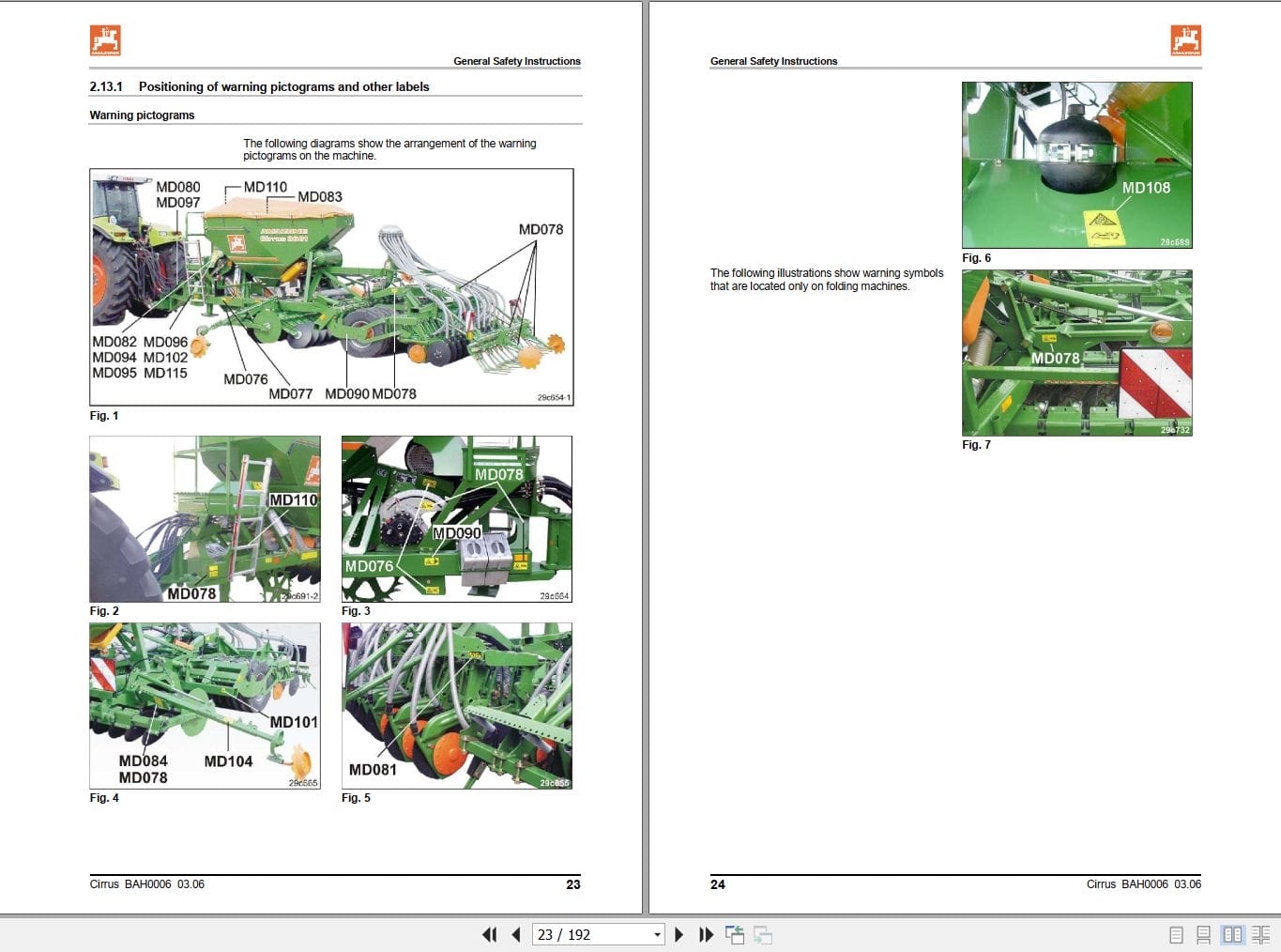 Amazone Seed Drill Cirrus 3001 9001 Operating Manual MG1455 (2)