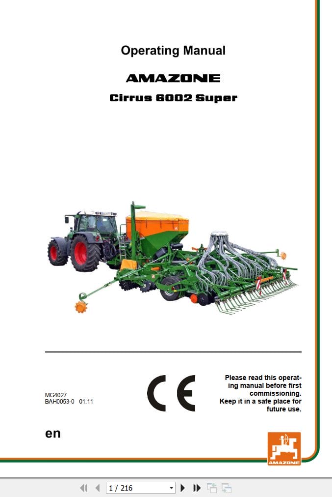 Amazone Seed Drill Cirrus 6002 Super Operating Manual MG4027 (1)