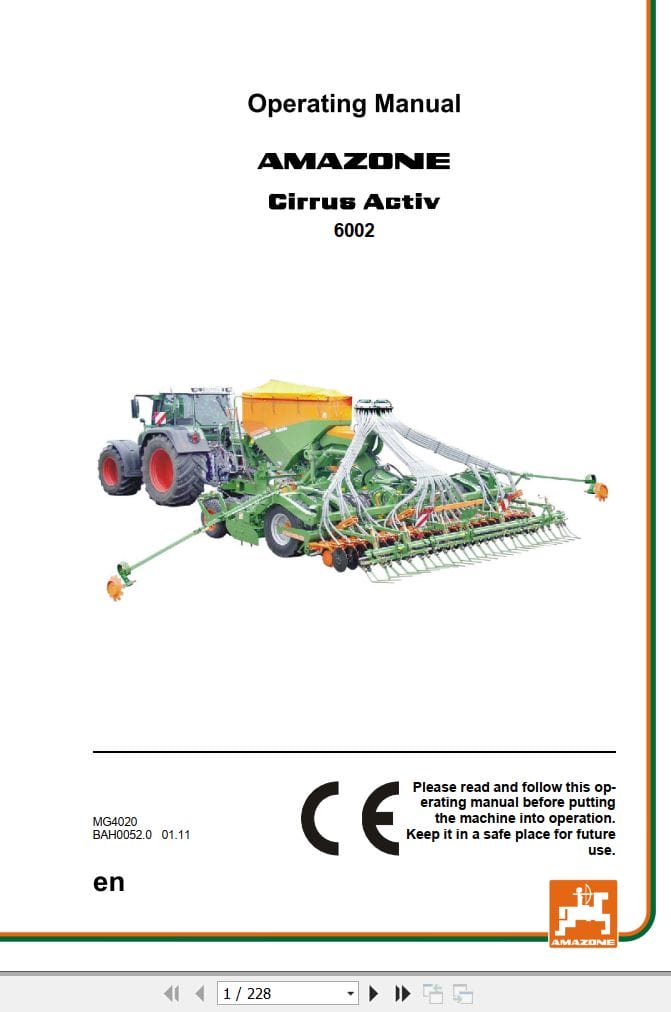 Amazone Seed Drill Cirrus Activ 6002 Operating Manual MG4020 (1)