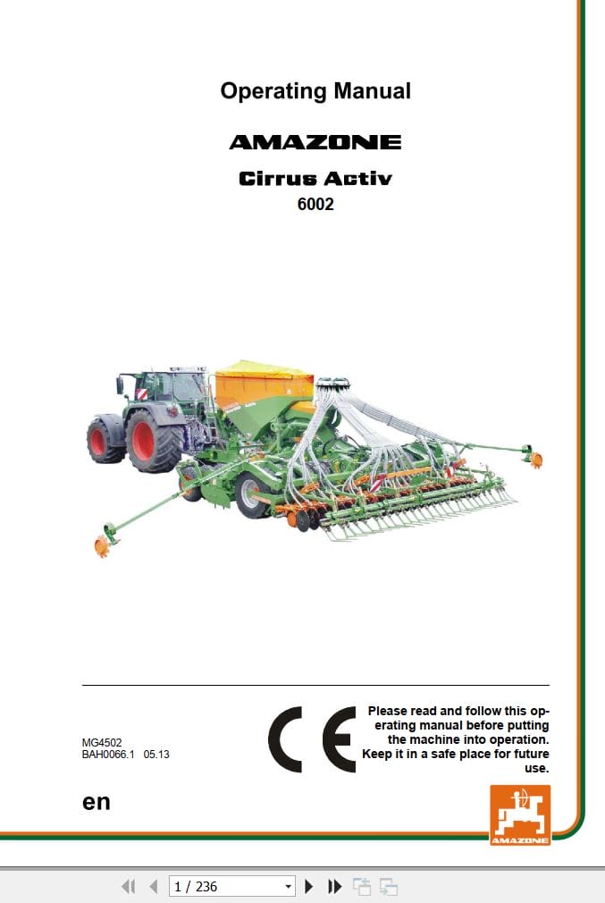 Amazone Seed Drill Cirrus Activ 6002 Operating Manual MG4502 (1)