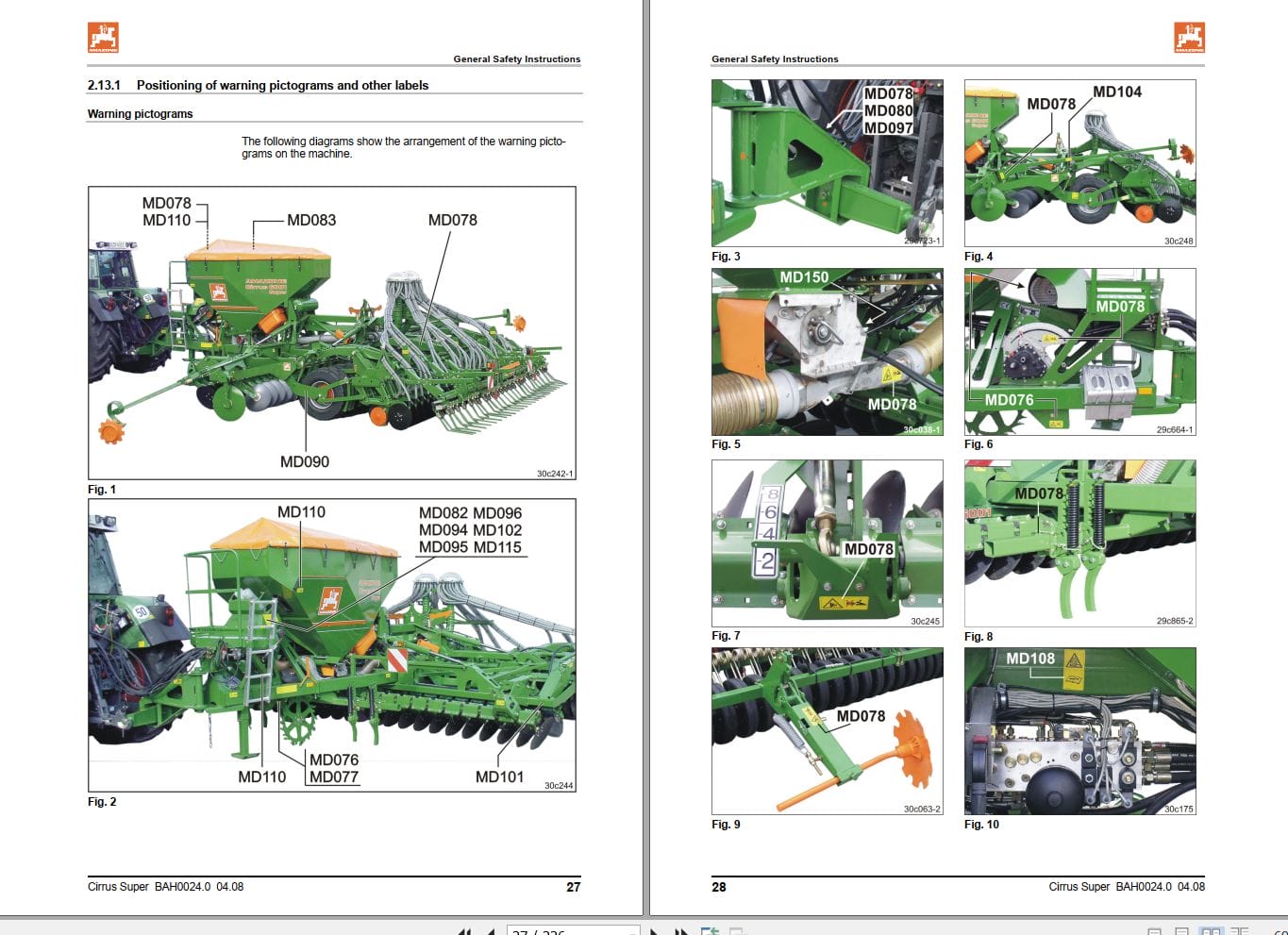 Amazone Seed Drill Cirrus Super 3001 4001 6001 Operating Manual And Diagram MG2440 (2)