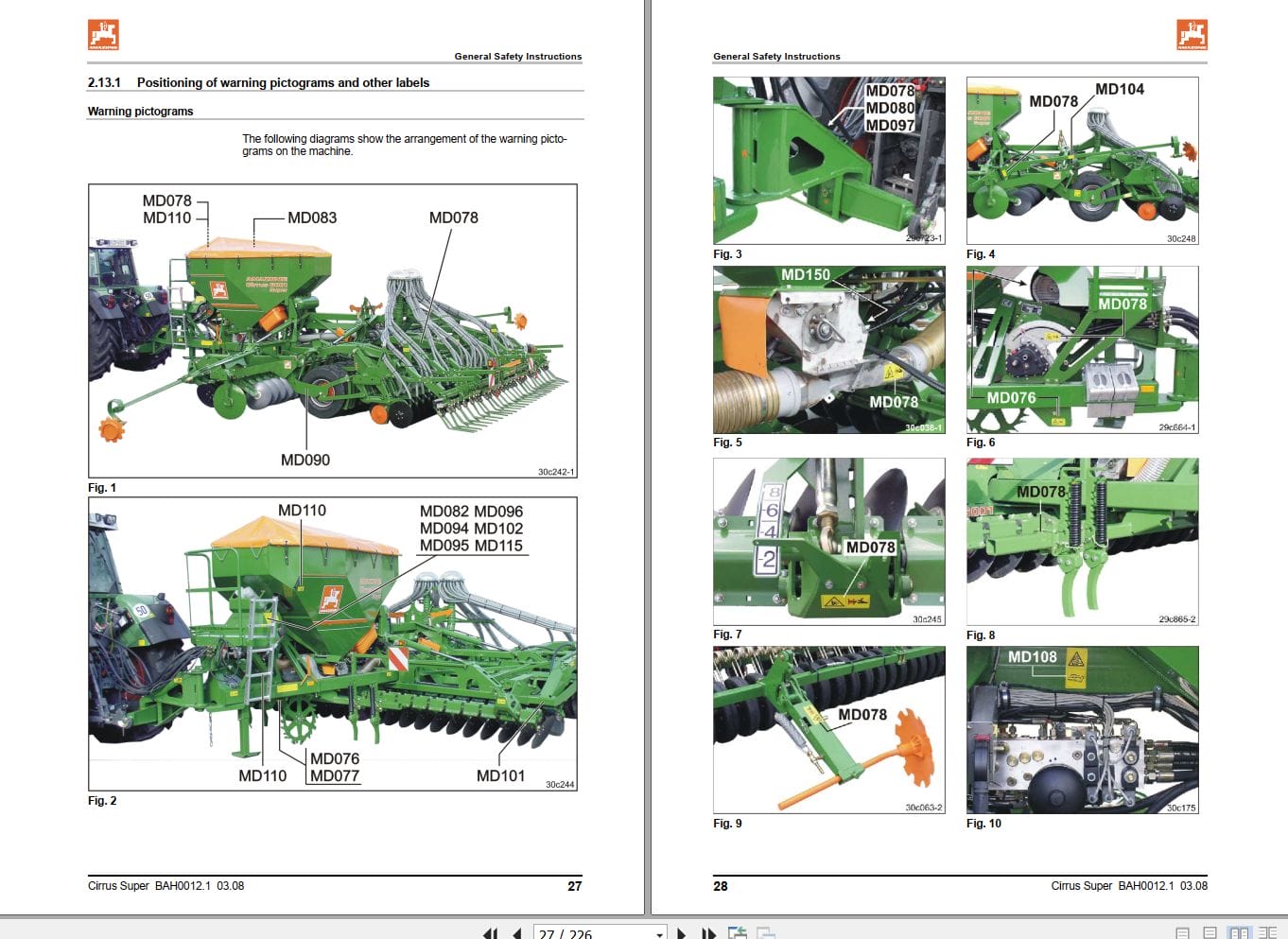 Amazone Seed Drill Cirrus Super 3001 4001 6001 Operating Manual MG1880 (2)
