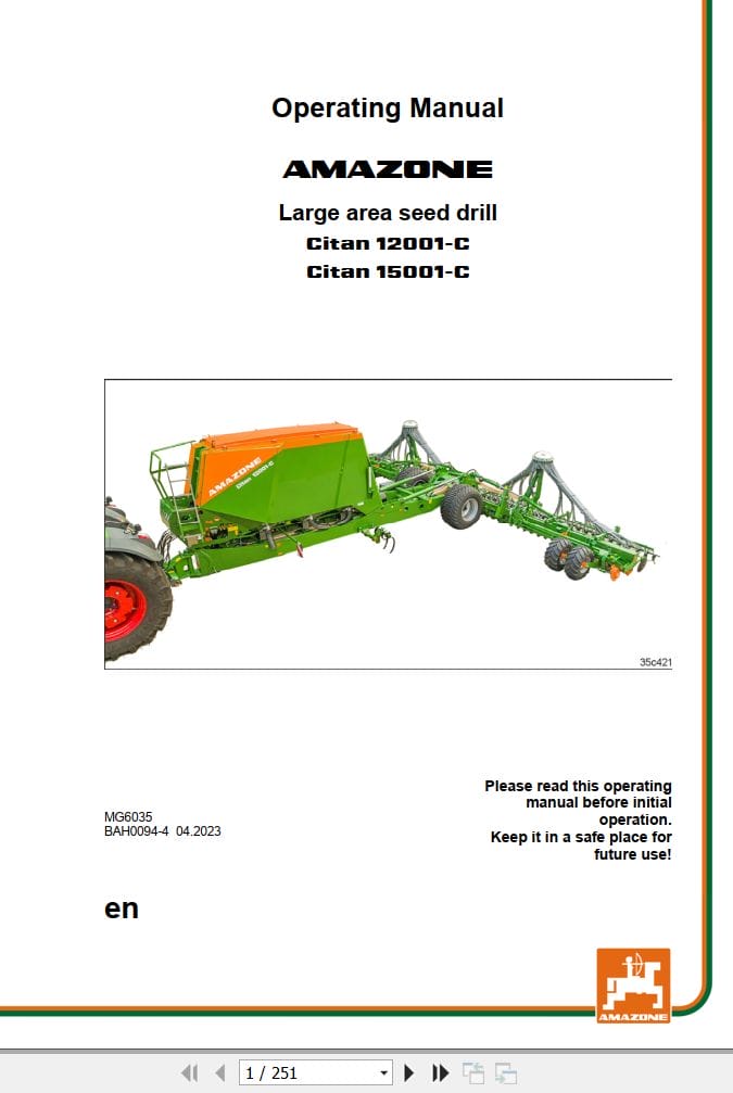 Amazone Seed Drill Citan 12001 C 15001 C Operating Manual MG6035 (1)