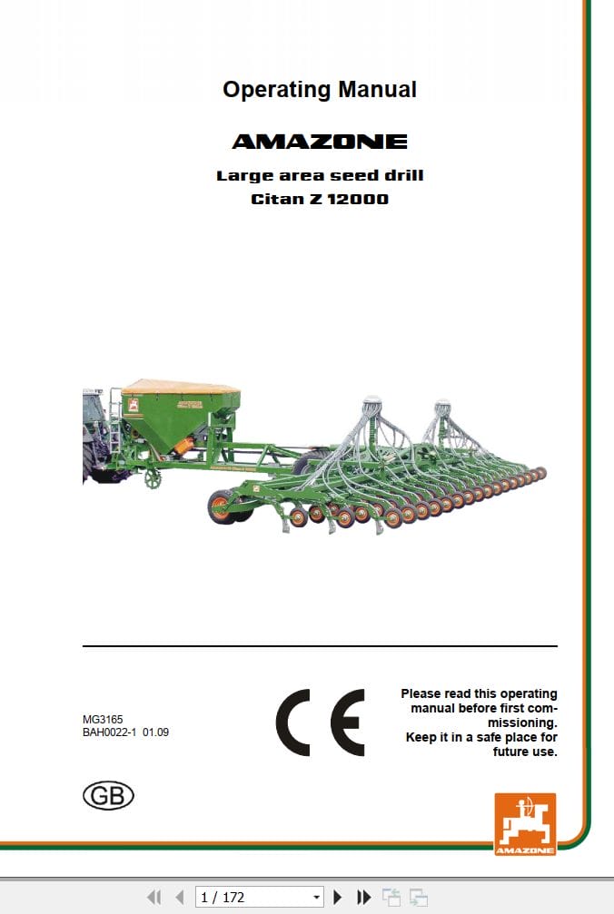 Amazone Seed Drill Citan Z12000 Operating Manual MG3165 (1)