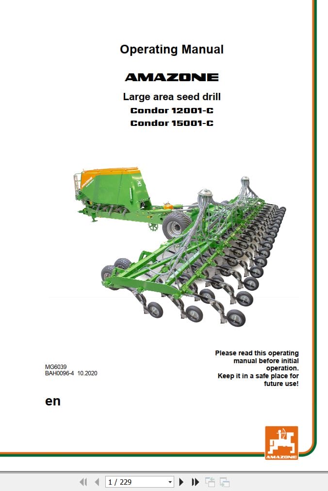 Amazone Seed Drill Condor 12001 C 15001 C Operating Manual MG6039 (1)