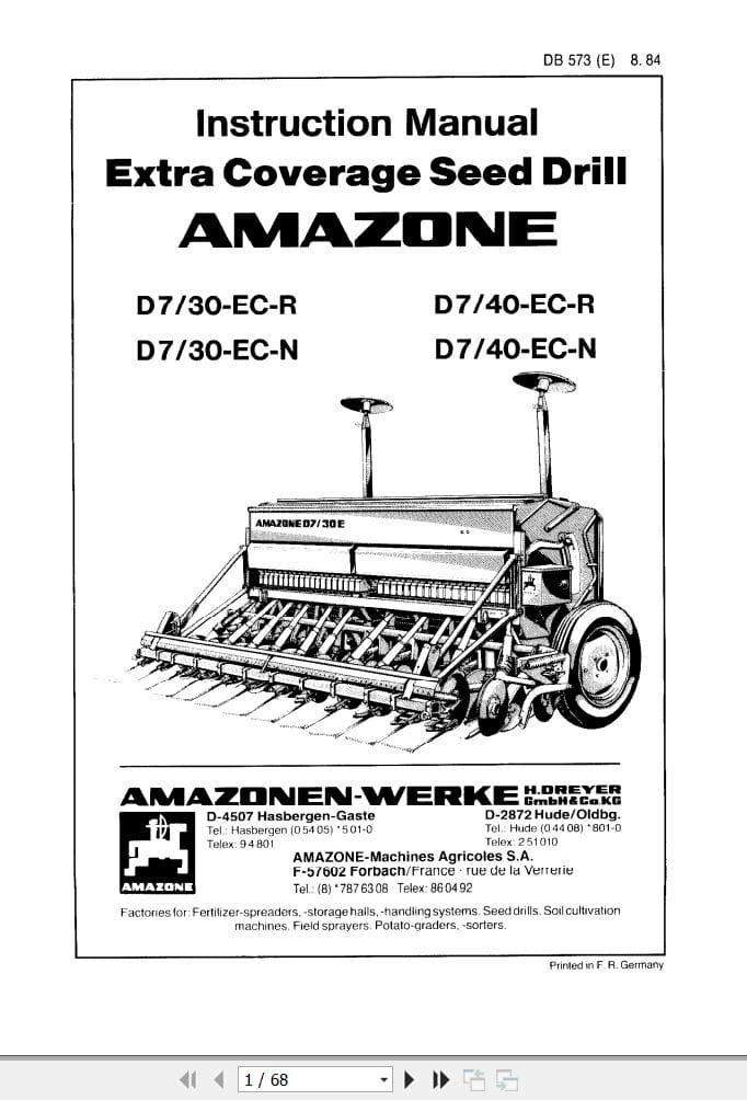Amazone Seed Drill D7 30 D7 40 Instructions Manual DB573 (1)