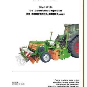 Amazone Seed Drill D9 2500 3000 3500 4000 Operating Manual MG3814 (1)