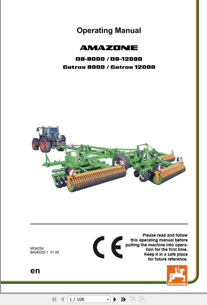 Amazone Seed Drill D9 9000 D9 12000 Catros 9000 12000 Operating Manual MG4254 (1)