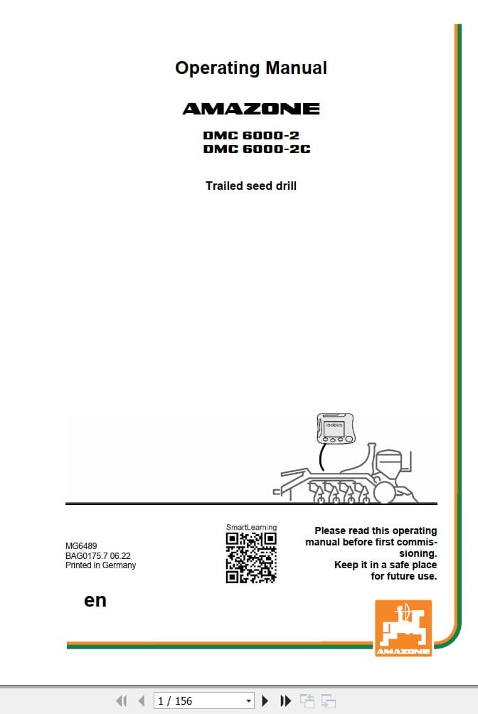 Amazone Seed Drill DMC 6000 2 6000 2C Operating Manual MG6489 (1)