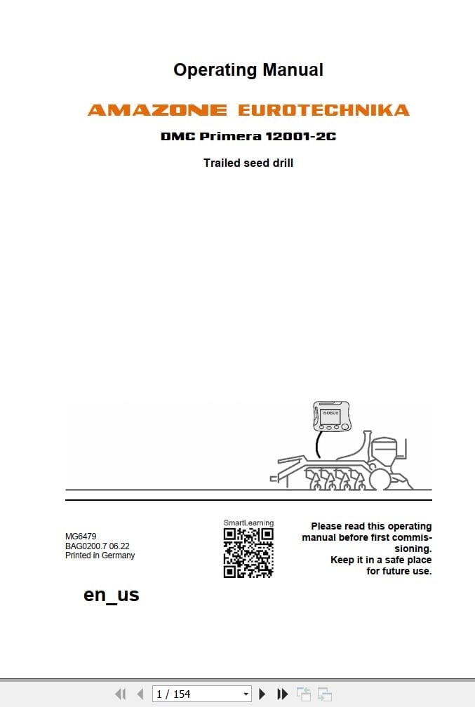 Amazone Seed Drill DMC Primera 12001 2C Operating Manual MG6479 (1)