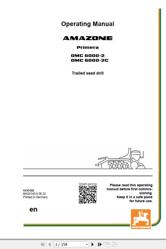 Amazone Seed Drill DMC Primera 6000 6000 2C Operating Manual MG6488 (1)