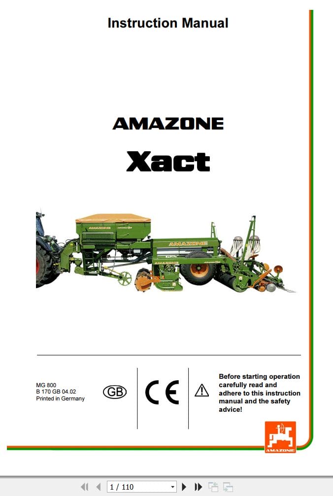 Amazone Seed Drill Xact Instructions Manual MG800 (1)