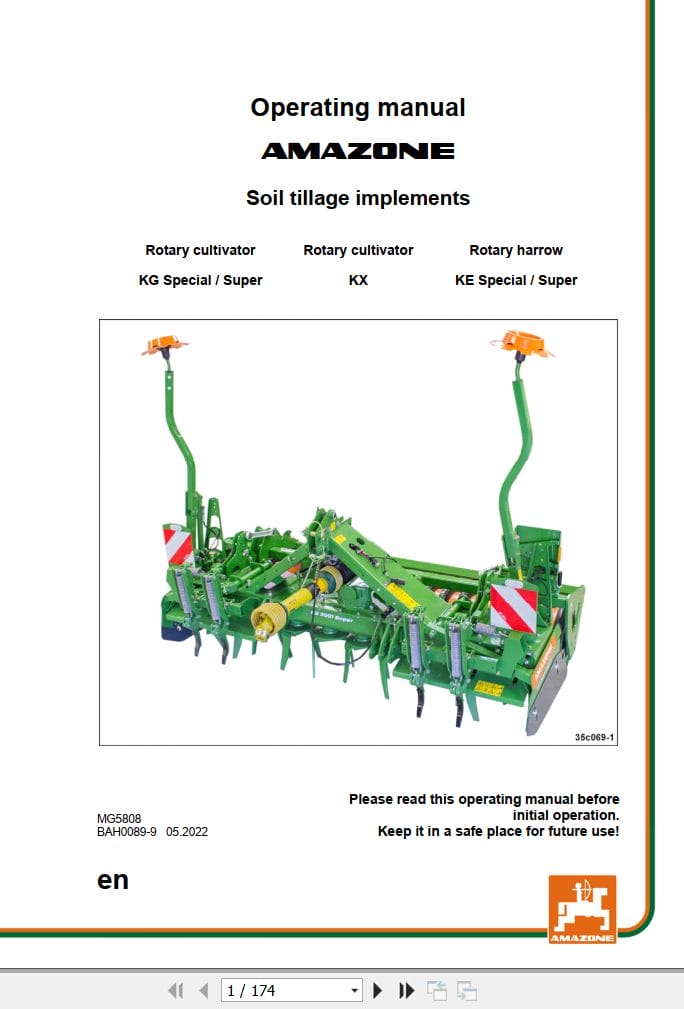 Amazone Soil Tillage Implements KG KX KE Operating Manual MG5808 (1)