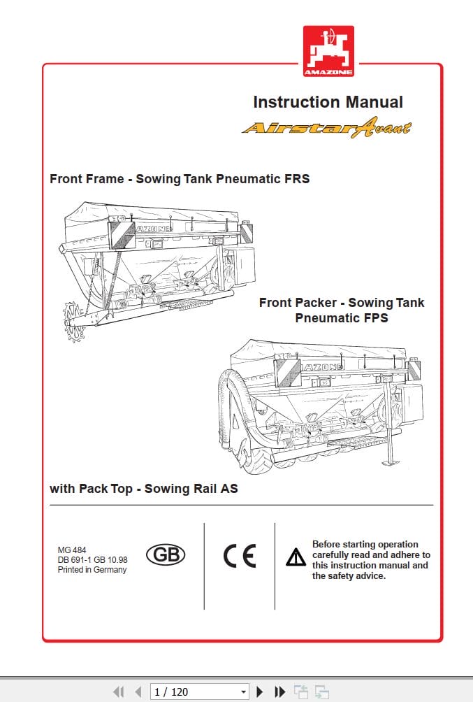 Amazone Sowing Tank Pneumatic FRS FPS Instructions Manual MG484 (1)