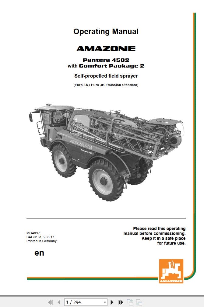 Amazone Sprayer Pantera 4502 Operating Manual MG4897 (1)