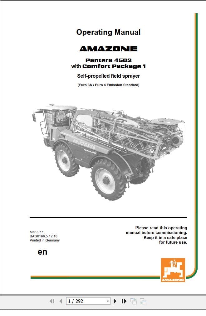 Amazone Sprayer Pantera 4502 Operating Manual MG5577 (1)