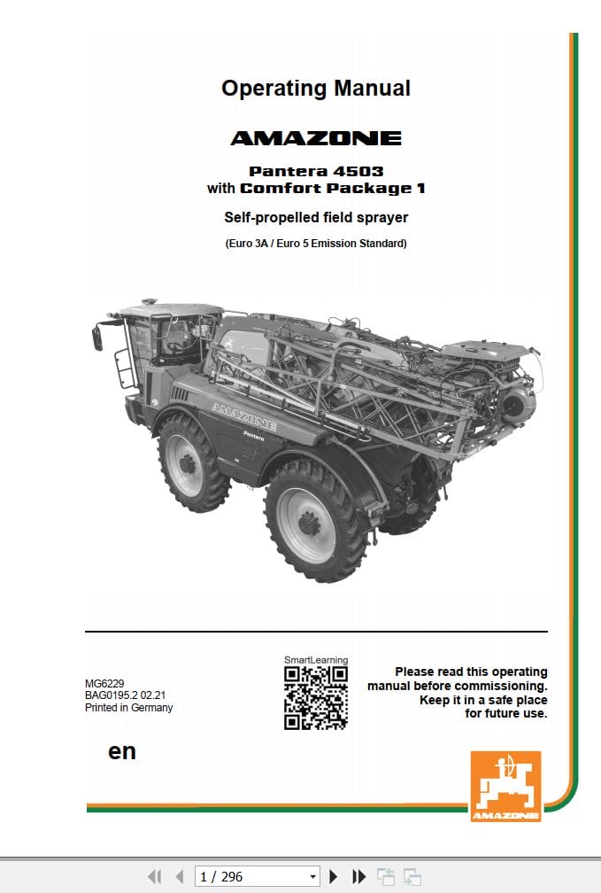 Amazone Sprayer Pantera 4503 Operating Manual MG6229 (1)