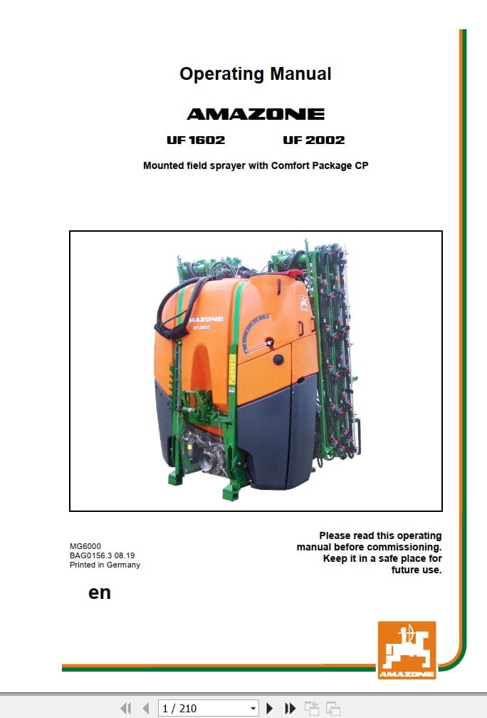 Amazone Sprayer UF1602 UF2002 Operating Manual MG6000 (1)