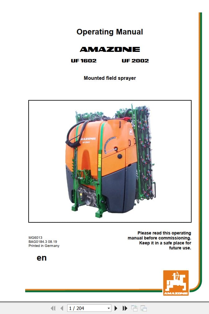 Amazone Sprayer UF1602 UF2002 Operating Manual MG6013 (1)