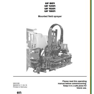 Amazone Sprayer UF901 UF1201 UF1501 UF1801 Operating Manual MG3168 (1)
