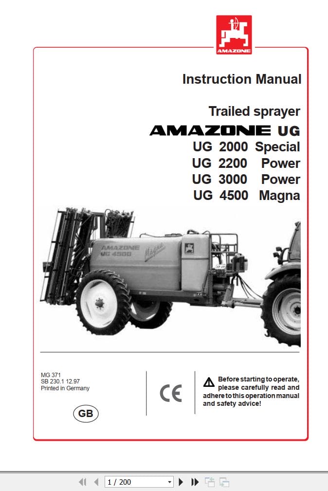 Amazone Sprayer UG 2000 3000 4500 Instructions Manual MG371 (1)