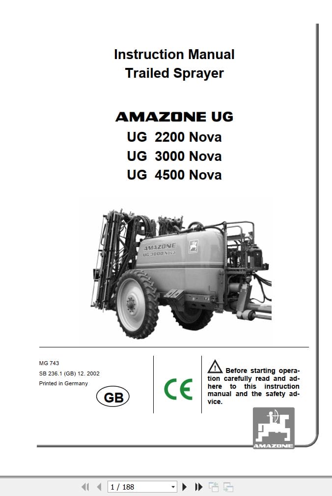 Amazone Sprayer UG 2200 to 4500 Operating Manual MG743 (1)