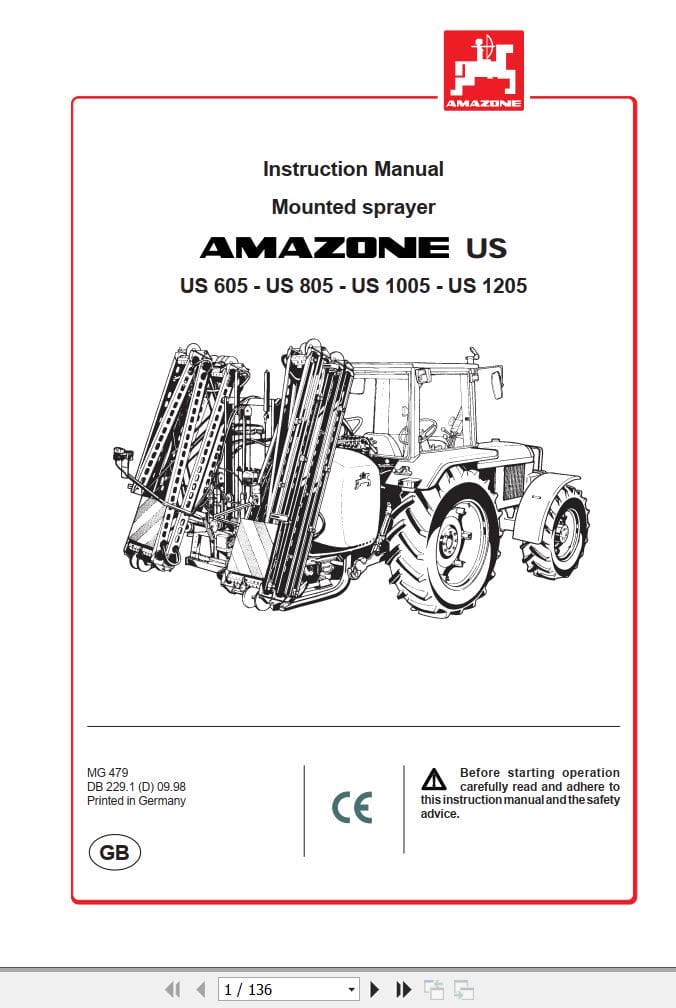 Amazone Sprayer US 605 805 1005 1205 Instructions Manual MG479 (1)